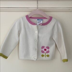 JACADI White & Pink Cardigan with Flower Design - 12 Months